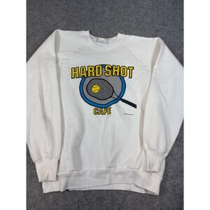 Vintage 90s Hard Shot Cafe Sweatshirt Mens XL White Tennis Racket Graphic USA